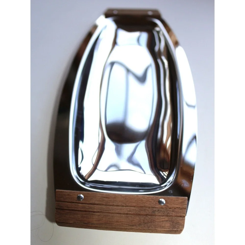 Vintage Chrome Kromex Serving Tray with‎ Wood Handles Original Label